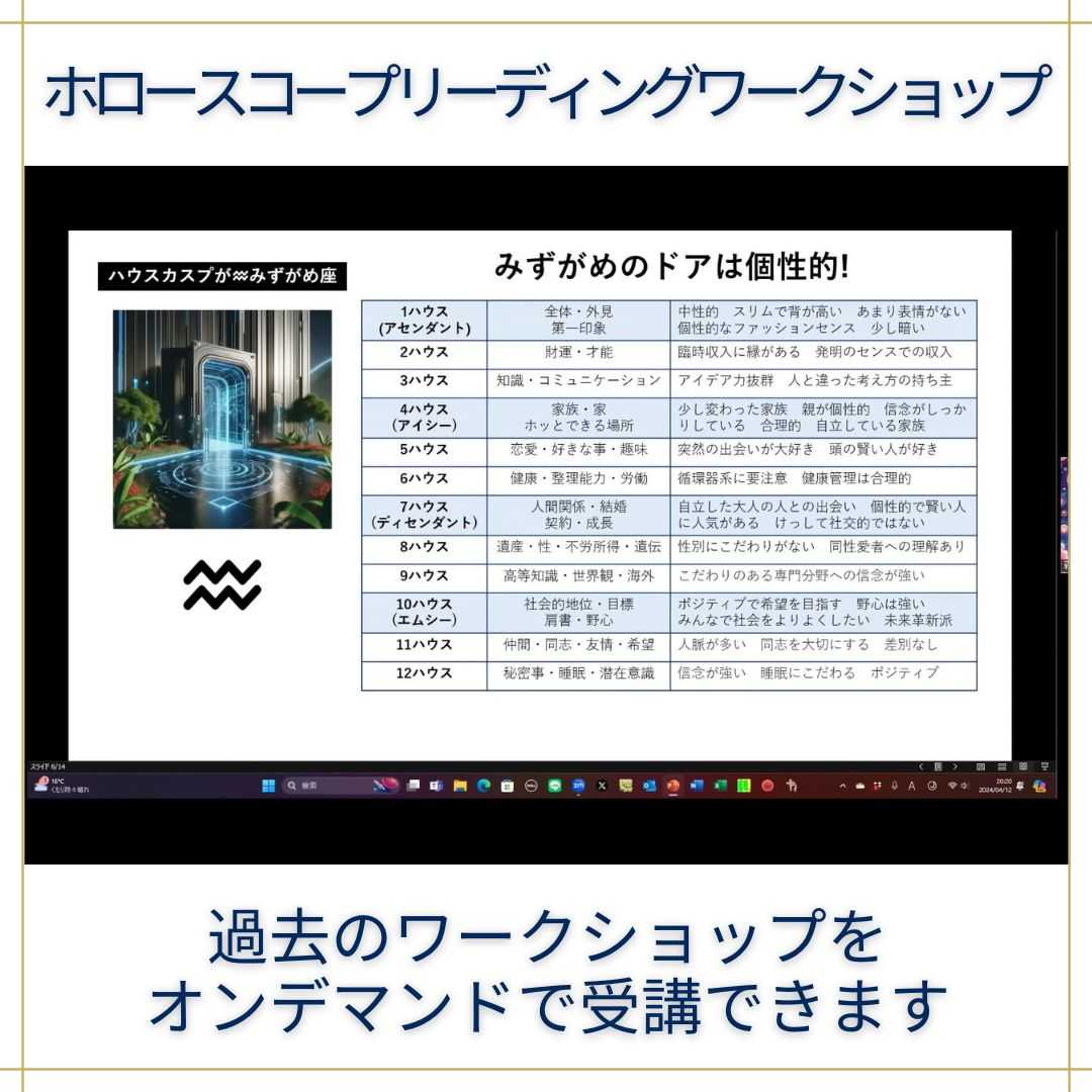 ホロスコープワークショップ「過去の収録映像をオンデマンド受講」